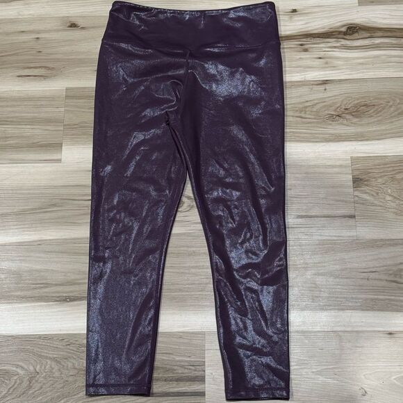 Zyia Plum Metallic Light N Tight Hi Rise 7/8 Leggings Women’s 12 Athletic - Picture 2 of 4